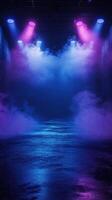 Colorful smoke-filled venue with vibrant lighting creates an electrifying atmosphere for an event or performance photo