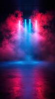Colorful smoke and lighting effects create a vibrant atmosphere in a darkened venue photo