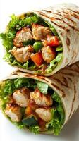 Delicious wraps filled with grilled chicken and fresh vegetables enjoyed during a sunny picnic photo