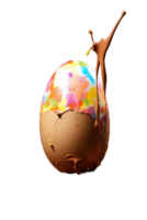 A colorful egg with chocolate splashed on it png