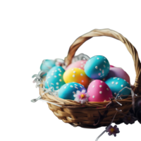 Easter eggs in basket on black background png