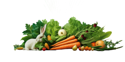A rabbit and carrots are sitting on top of a pile of vegetables png