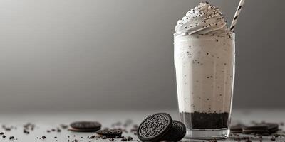 Enjoying a creamy milkshake topped with whipped cream and cookie crumbles in a cozy setting photo