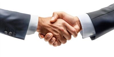 Business professionals engage in a firm handshake to signify agreement in a corporate meeting setting photo