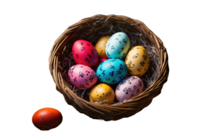 Colorful easter eggs in a basket on a black background png
