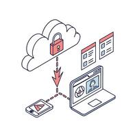 A laptop with a padlock and a cloud vector