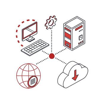A computer, a cloud, and a globe vector