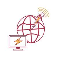 A globe with a lightning bolt and a computer vector