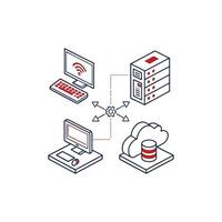 A set of icons depicting a computer, a laptop and a server vector