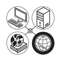Four icons of a computer, a globe, and a keyboard vector