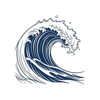 The ocean wave is shown in blue and white vector