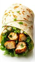 Fresh chicken wrap with lettuce and herbs showcasing vibrant colors and textures for a healthy meal option photo