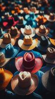 Crowd wearing colorful hats at an outdoor event during the day photo