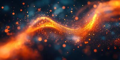 Vibrant swirling patterns of orange and blue shimmer against a dark background showcasing dynamic movement photo