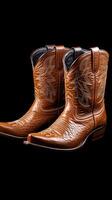 Stylish brown cowboy boots showcasing intricate leather detailing and elegant design features photo