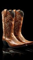 Stylish brown cowboy boots showcasing intricate designs suited for country events or casual outings photo