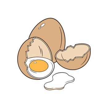 An egg and an egg shell are shown in a cartoon style vector