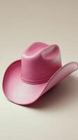 Stylish pink cowboy hat displayed against a neutral background highlighting its design and texture photo