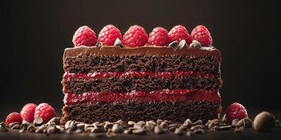 Decadent chocolate raspberry cake with layers of rich chocolate and sweet filling photo