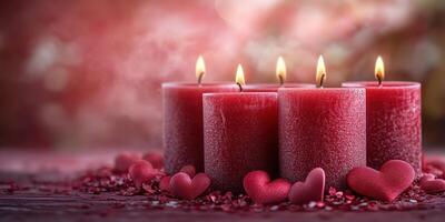 Romantic candles with heart shapes create a cozy atmosphere for a special occasion in soft lighting photo