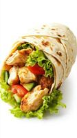 Delicious chicken wrap featuring fresh vegetables and tortilla, perfect for a quick meal on the go photo