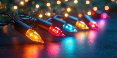 Colorful string lights illuminate a festive setting with warm and vibrant hues during the holiday season photo