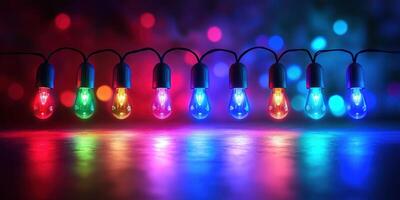 Colorful string lights illuminate a festive atmosphere at night, creating a vibrant and enchanting display in the background photo