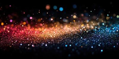 Colorful bokeh effect created by sparkling particles in a gradient on a dark background photo