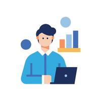Dedicated office worker efficiently optimizes productivity using insightful data analysis vector