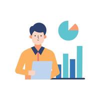 Business analyst reviewing financial charts and graphs vector