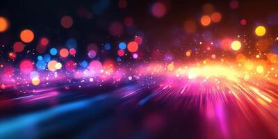 Vibrant burst of colors with glowing lights creating a dynamic atmosphere at night photo