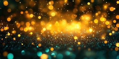 Golden and teal sparkling lights create a magical atmosphere during an evening celebration photo