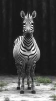 Striking zebra stands confidently in a serene forest environment with captivating black and white stripes photo