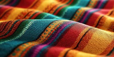 Colorful woven textile with vibrant patterns showcasing traditional craftsmanship and artistry photo