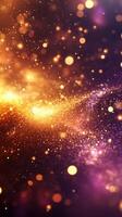Sparkling golden and purple cosmic background with shimmering light particles in a swirling pattern photo