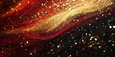 Vibrant waves of gold, red, and black shimmer in a stunning abstract display during evening celebrations photo