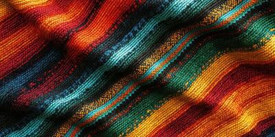 Colorful woven textile showcasing intricate patterns in vibrant shades during a sunny afternoon photo