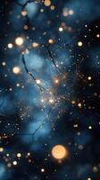 Colorful abstract cosmic background with bright orbs and sparkling stars in a deep blue atmosphere photo