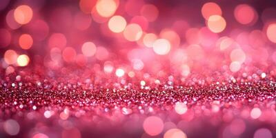 Shimmering pink glitter shines brightly in soft focus, creating a vibrant and festive atmosphere for celebrations photo