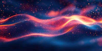 Colorful abstract waves of light against a dark background with glowing particles in motion create a dynamic visual experience photo