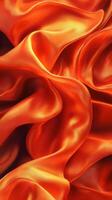 Captivating orange silky fabric showcasing intricate folds and waves under soft lighting in a vibrant indoor setting photo