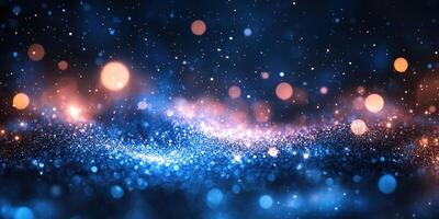 Colorful sparkling background creates an enchanting atmosphere with blue and orange hues photo