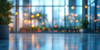 Modern interior space with blurred background and ambient lighting during evening hours photo