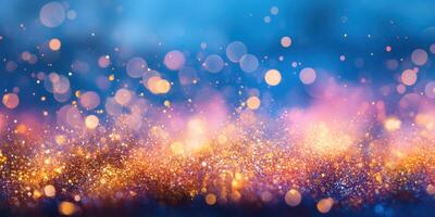 Vibrant abstract background with shimmering lights and colorful bokeh effects during twilight photo