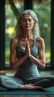 Mindful meditation practice in a serene indoor space with natural light and a focused individual photo