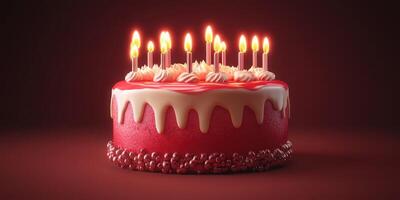 Celebration cake with lit candles on a dark background for a special occasion photo