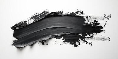 Bold black paint stroke creates a dynamic artistic effect on a white canvas background in a contemporary style photo