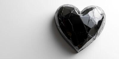 Elegant black heart sculpture displayed on a smooth surface, showcasing intricate geometric facets and design details photo