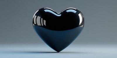 Glossy black heart shape on a minimalist blue background photo