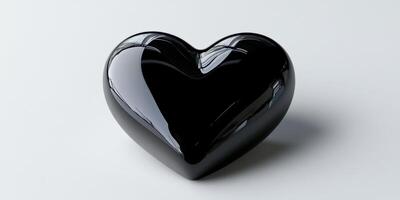 Black heart-shaped sculpture displayed on a simple white surface reflecting soft light photo